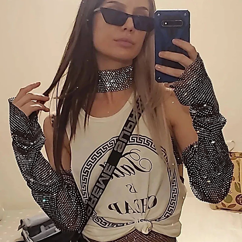 Y2K Sparkly Fishnet Gloves